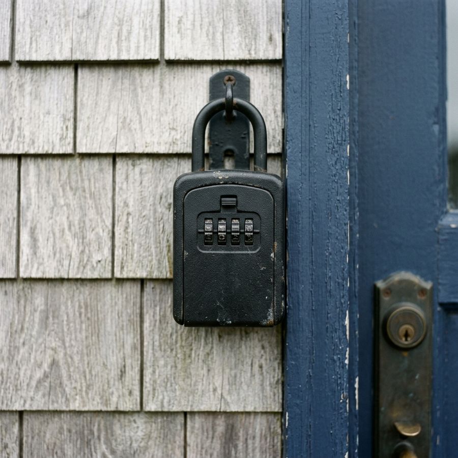 A key lockbox beside a navy door